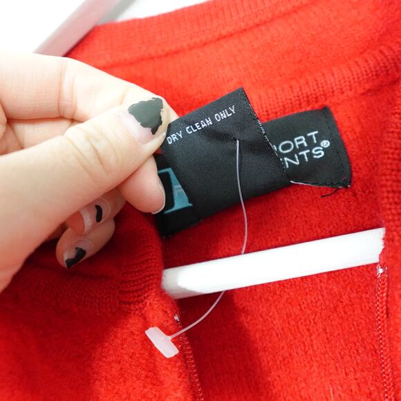 Vintage Red Wool Crochet Sleeve Sweater Zip Jacket Grandma Granny Grandpacore - Picture 4 of 7